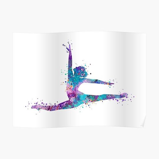 Discover Girl Gymnastics Twine Watercolor Silhouette Premium Matte Vertical Poster