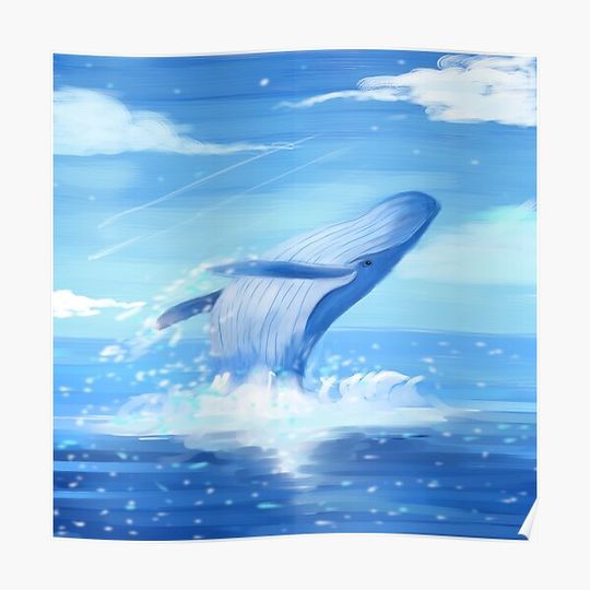 Discover Light Blue Humpback Whale Whale jumping Premium Matte Vertical Poster