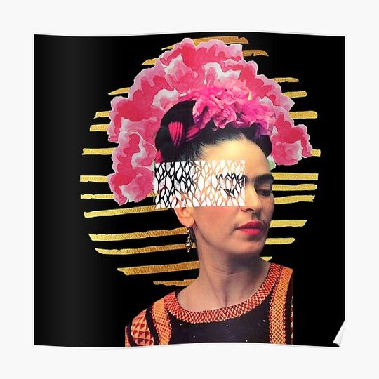 Discover Frida Kahlo portrait color, collage, watercolor flowers Premium Matte Vertical Poster
