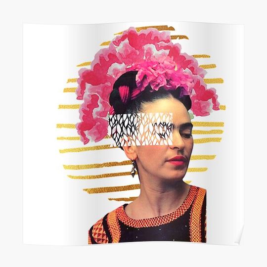 Discover Frida Kahlo, collage, watercolor flowers Premium Matte Vertical Poster