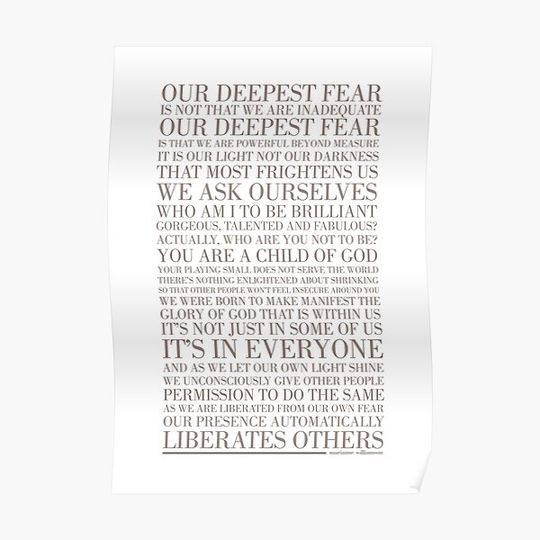 Discover Our deepest fear by Marianne Williamson (Warm Grey) Premium Matte Vertical Poster