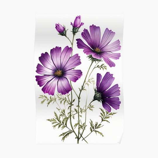 Discover Purple Cosmos Flowers Premium Matte Vertical Poster