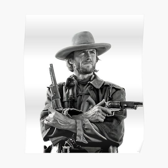 Discover Clint Eastwood, Black and White, Vintage Cowboy Wall art Premium Matte Vertical Poster