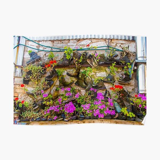 Discover Old Leather Boots and Fresh Flowers Premium Matte Vertical Poster