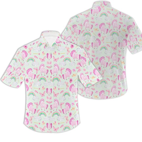 Discover Button Down Shirt Men's Casual Wear Rainbow Unicorn Shirt