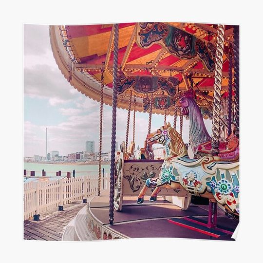 Discover Carousel fairground ride Brighton Premium Matte Vertical Poster
