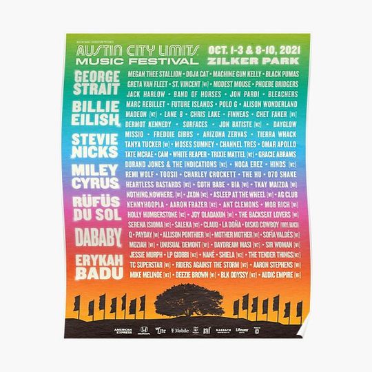 Discover threas Austin ACL lineup 2021 Premium Matte Vertical Poster