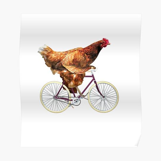 Discover Quirky Chicken Riding Bicycle Premium Matte Vertical Poster
