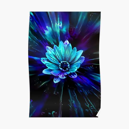 Discover Abstract Flower Blacklight Blues Premium Matte Vertical Poster