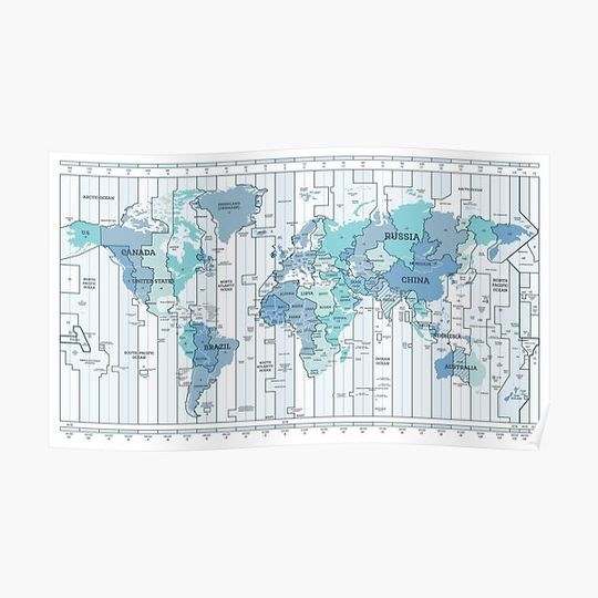 Discover World Time Zones Map. Premium Matte Vertical Poster