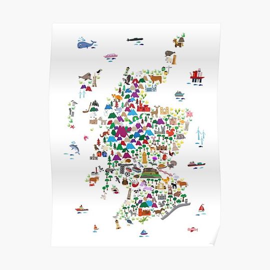 Discover Animal Map of Scotland for children and kids Premium Matte Vertical Poster