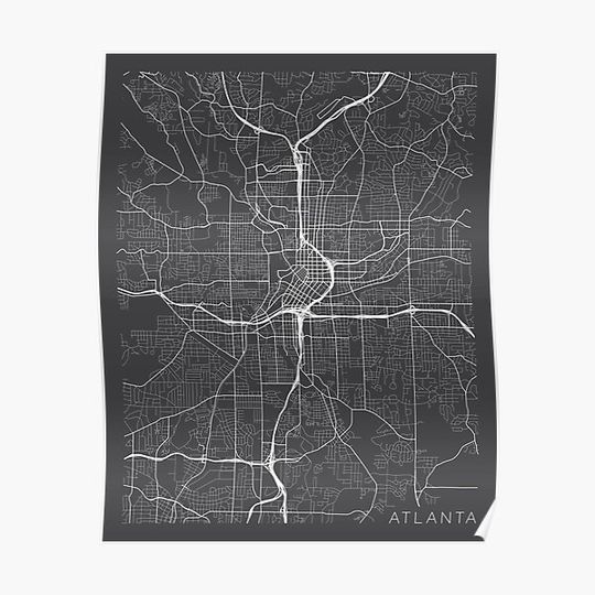 Discover Atlanta Map, USA - Gray Premium Matte Vertical Poster