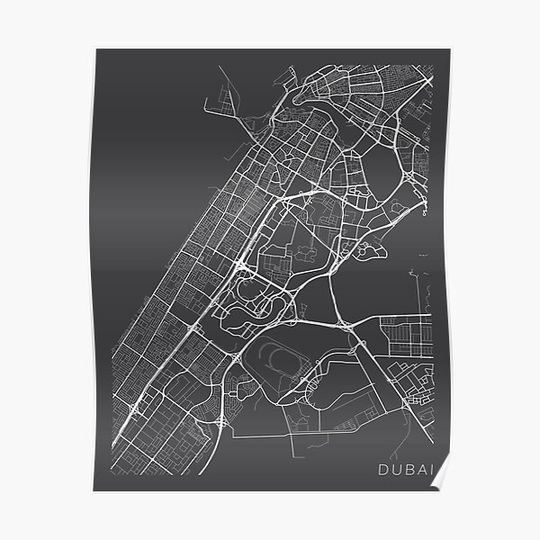 Discover Dubai Map, UAE - Gray Premium Matte Vertical Poster