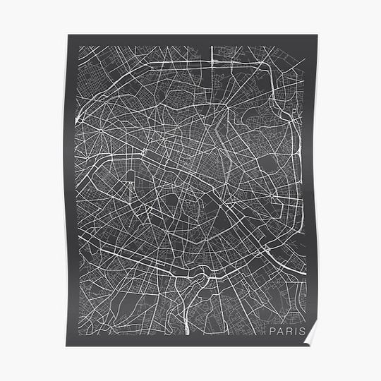 Discover Paris Map, France - Gray Premium Matte Vertical Poster