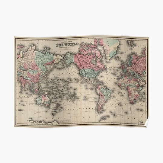 Discover Vintage Map of The World (1869) Premium Matte Vertical Poster