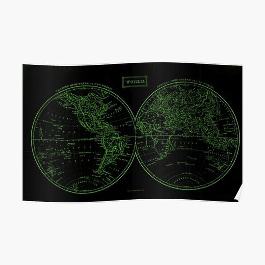 Discover Vintage Map of The World (1857) Black & Green Premium Matte Vertical Poster