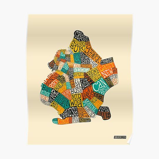 Discover BROOKLYN NEIGHBORHOODS MAP Premium Matte Vertical Poster