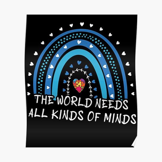 Discover World Needs Minds Blue Puzzle Autism Awareness Premium Matte Vertical Poster