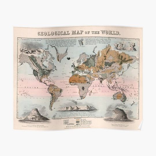 Discover Geological map of the world in 1852 Premium Matte Vertical Poster