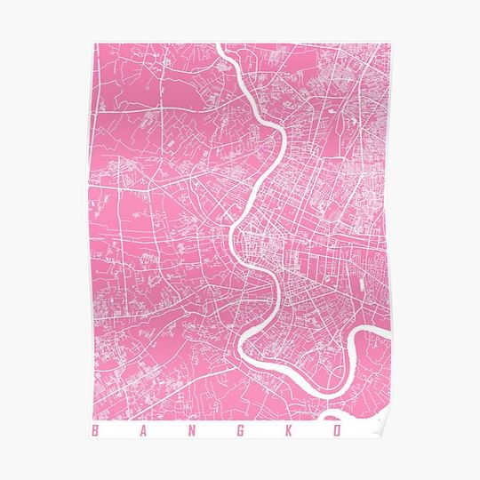 Discover Bangkok map pink Premium Matte Vertical Poster