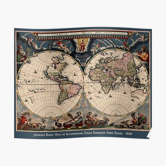 Discover Willem Janszoon Blaeu Map of the World Premium Matte Vertical Poster