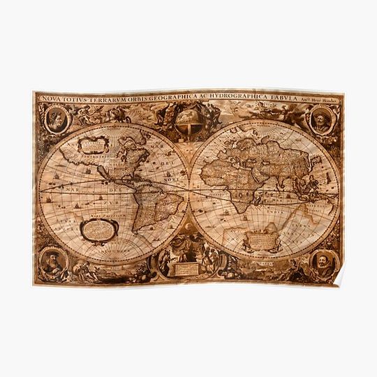 Discover Vintage World Map 1630 Premium Matte Vertical Poster