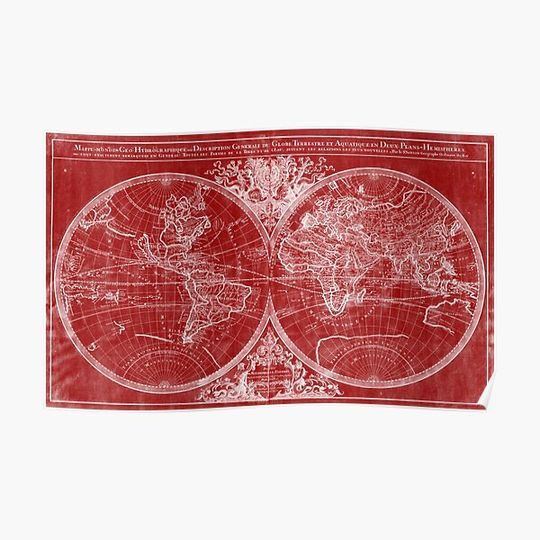 Discover World Map (1691) Red & White Premium Matte Vertical Poster