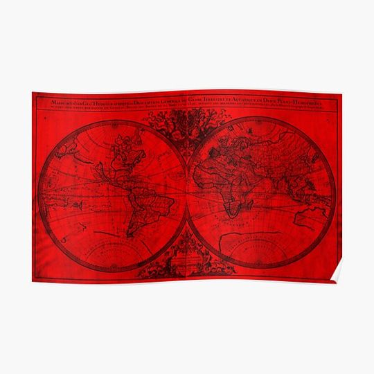 Discover World Map (1691) Red & Black Premium Matte Vertical Poster
