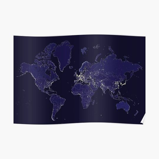 Discover The world map at night with outlined countries Premium Matte Vertical Poster
