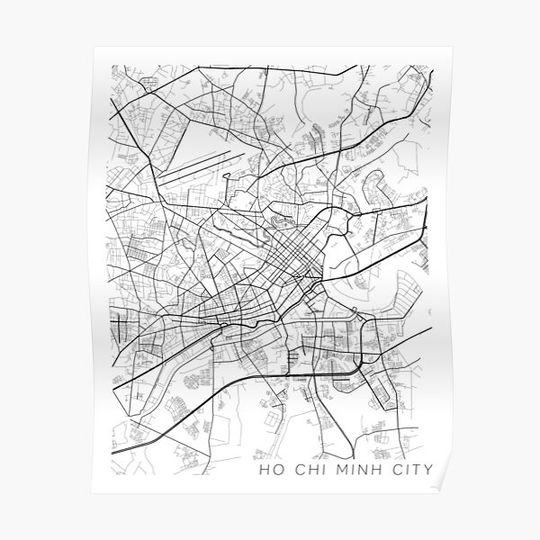 Discover Ho Chi Minh City Map, Vietnam - Black and White Premium Matte Vertical Poster