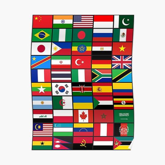 Discover Flags of the Countries of the World, Worlds Flags Pattern Premium Matte Vertical Poster