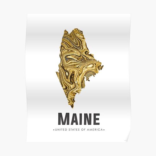 Discover Maine Map Art Abstract in Golden Brown Premium Matte Vertical Poster