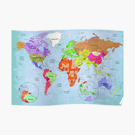 Discover World Map With Countries Art Premium Matte Vertical Poster