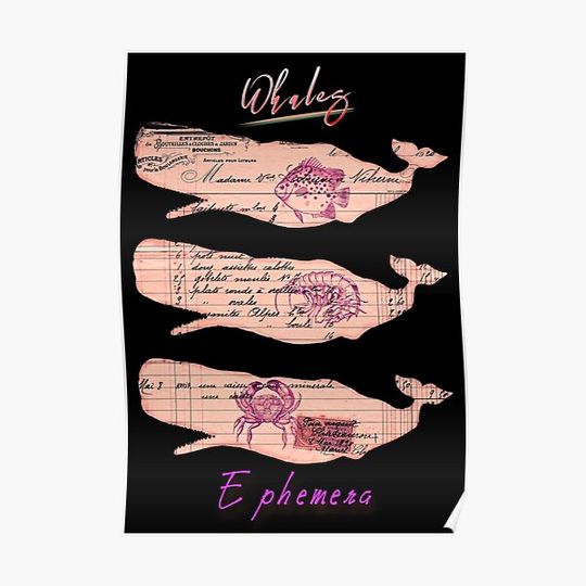 Discover Whales Ephemera. Double Exposure Animals Whale Idea. Premium Matte Vertical Posters