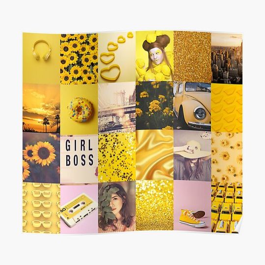 Discover Aesthetic vsco girl yellow collage Premium Matte Vertical Poster