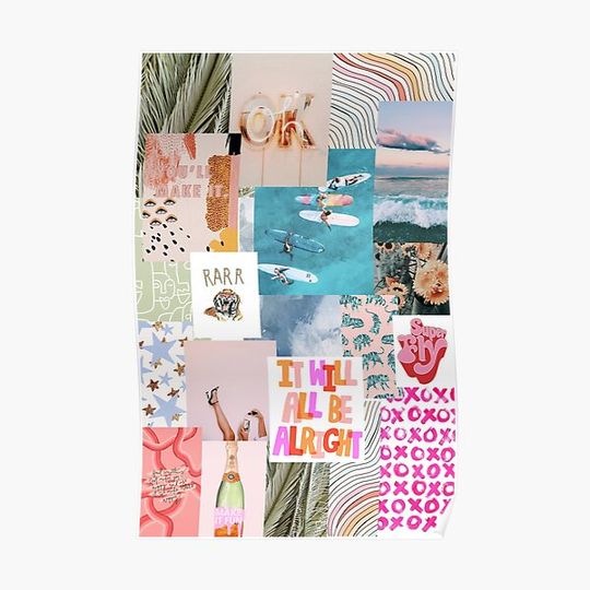 Discover Vsco Aesthetic Collage - Pink, Blue, and Green Premium Matte Vertical Poster