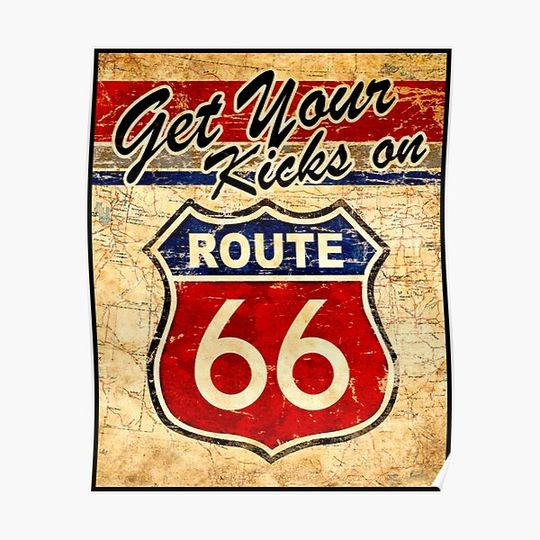 Discover ROUTE 66: Vintage Highway Sign Print Premium Matte Vertical Poster