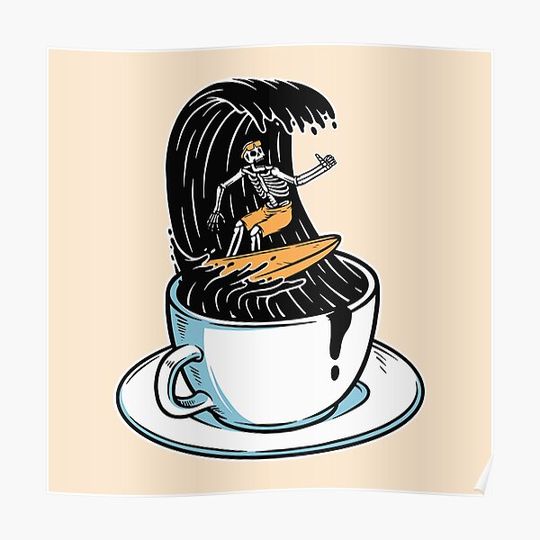 Discover A Skull surfing in a Cup of Coffee Premium Matte Vertical Poster