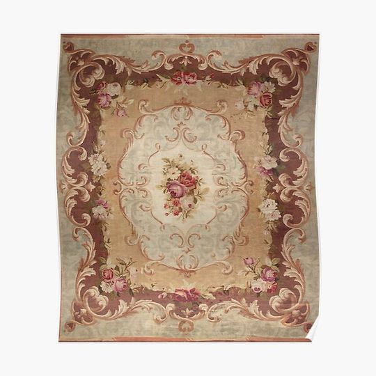 Discover Antique Rose Floral French Aubusson Rug Print Premium Matte Vertical Poster