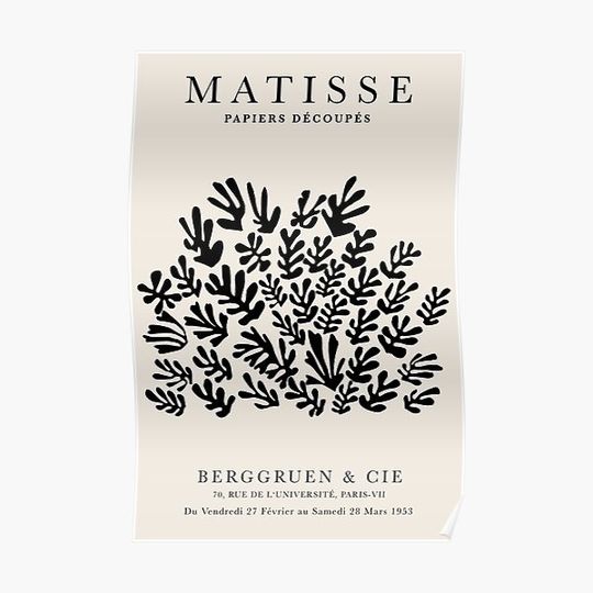 Discover Henri Matisse the Sheaf, Papiers Découpés Art Black Color, Matisse cutout Light Blue print, Art Exhibition Print Premium Matte Vertical Poster