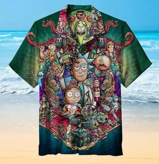 Discover Alien Rick And Rickandmorty Hawaiian Shirt, Vintage Hawaiian Shirt, Hawaiian Shirt For Men Women,Summer Vacation Hawaiian Shirt,Aloha Shirts