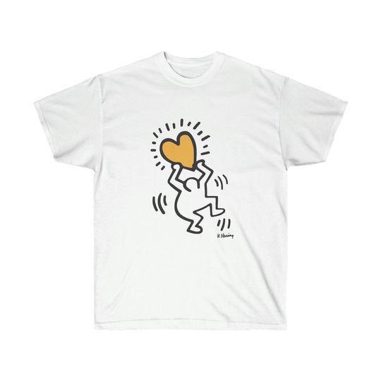 Discover Vintage Pastel Tshirt - Keith Haring Man Carrying Heart Love Shirt
