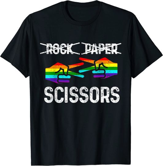 Discover Lesbian Pride Rock Paper Scissors Funny LGBTQ Rainbow Flag T-Shirt
