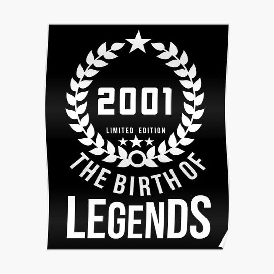 Discover Born 2001 - 21th - Legends Birthday - Vintage 2001 Premium Matte Vertical Poster