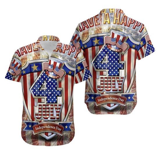 Discover Firework Stripe Flag Hawaiian Shirt