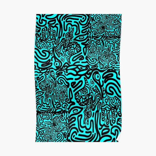 Discover Free Hands turquoise zebra - interior design pattern graffiti Premium Matte Vertical Poster