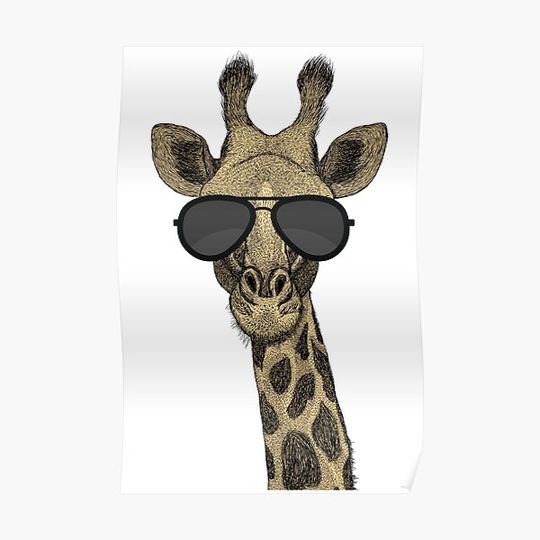 Discover Cool Giraffe with Black Sunglasses Funny Animal on Vacation Mode Premium Matte Vertical Poster