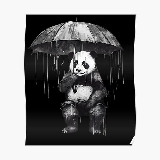 Discover Panda with Umbrella. Banksy style. Premium Matte Vertical Poster