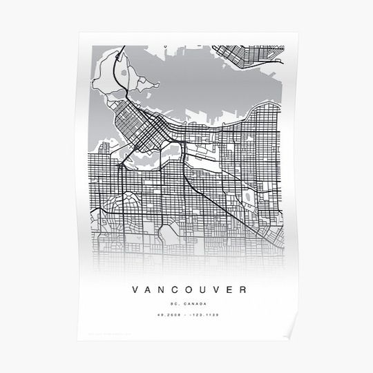 Discover Vancouver, British Columbia Canada Map Poster Premium Matte Vertical Poster