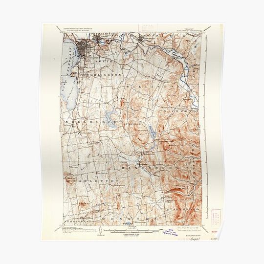 Discover USGS Topo Map  Vermont VT Burlington 337895 1906 62500 Premium Matte Vertical Poster